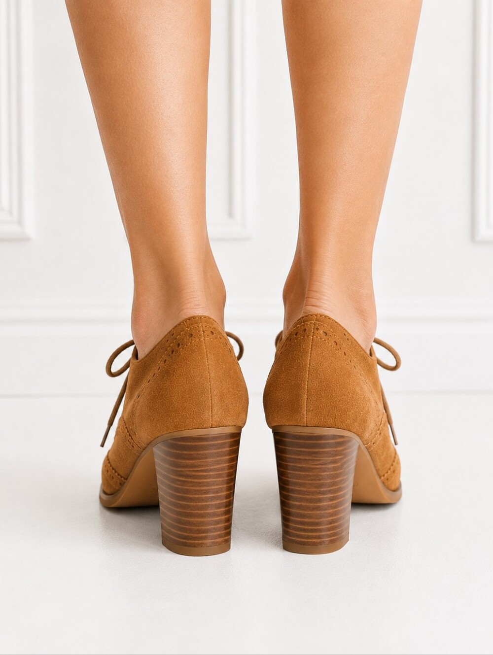 Steve Madden Suede Leather Oxford Heels Brown Brogue Lace Up Shoes Size 7 - Picture 3 of 8